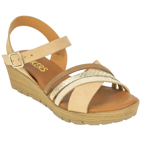 Sandalias de Cuña en Piel Marrón y Plantilla Gel