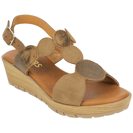 Sandalias Cuña En Piel Marrón y Plantilla Gel