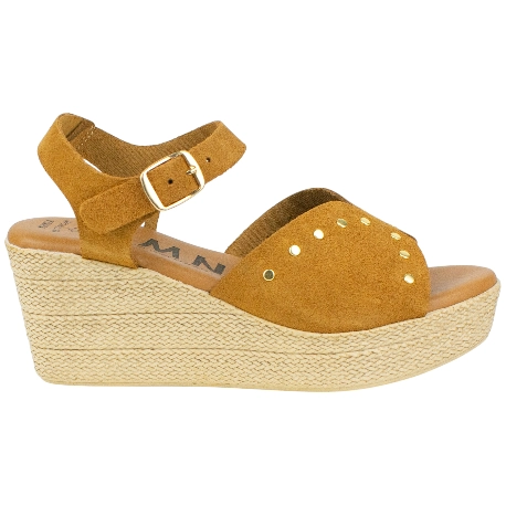 Sandalia Cuña Alta Piel Corte Mariposa con Tachas plantilla de gel KMN 56643