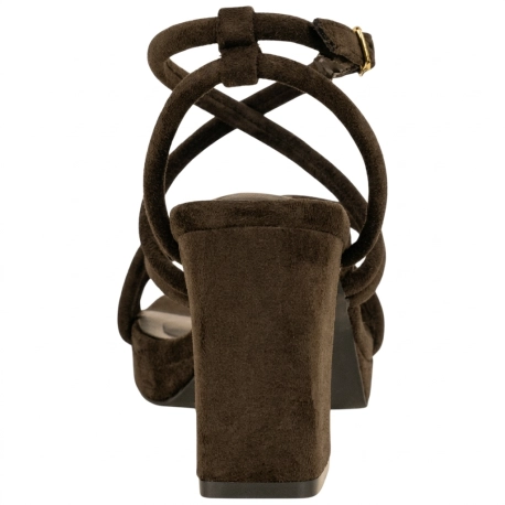 Sandalia Tacón Ancho Alto Plataforma Tiras Finas Marrón Chocolate Buonarotti A- 6009