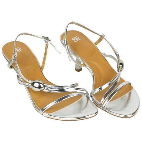 Sandalia de Tacón Plateada de Tiras para Mujer - Buonarotti CJ-5737