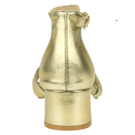 Sandalia Dorada Tacón Bajo Ancho Tiras Cruzadas Buonarotti DB- 5330