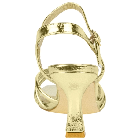 Sandalia Fiesta Dorada Tiras Finas con Nudo Tacón Midi Buonarotti HF-5136