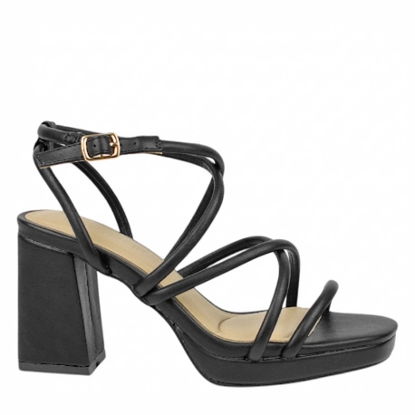 Sandalias de Fiesta Negras con Tacón de Bloque y Tiras Finas - Buonarotti A-3257