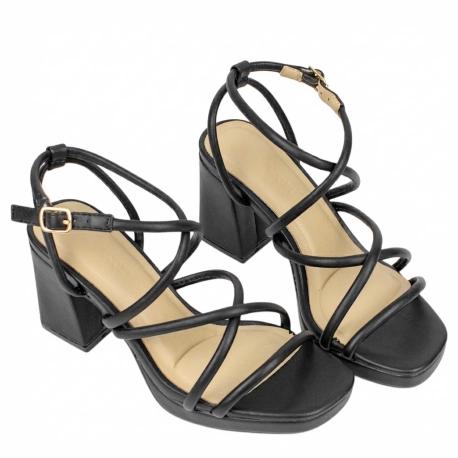 Sandalias de Fiesta Negras con Tacón de Bloque y Tiras Finas - Buonarotti A-3257
