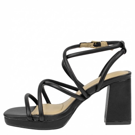 Sandalias de Fiesta Negras con Tacón de Bloque y Tiras Finas - Buonarotti A-3257