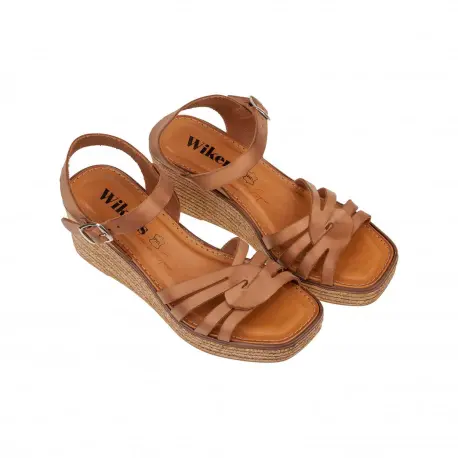 Sandalias de Cuña en Piel Marrón y piso Bio
