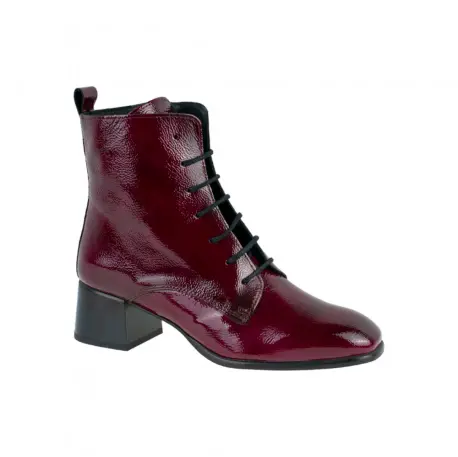 Botines Elegantes Mujer Beis Granate Negro Charol Piel Cordón Cremallera Wikers E-127
