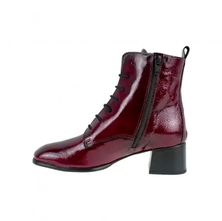 Botines Elegantes Mujer Beis Granate Negro Charol Piel Cordón Cremallera Wikers E-127