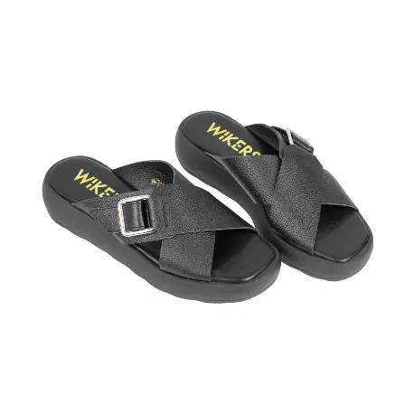 Zueco de Piel Cruzada Mujer Negro