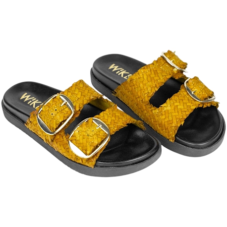 Sandalias Bio de Piel Trenzada Wikers para Mujer con Doble Hebilla - R-64787