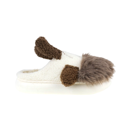 Pantuflas de Mujer y niña Invierno Abiertas Beis Dibujo Perro D006cehdjxt