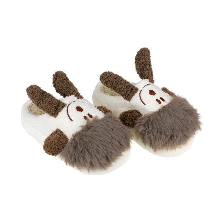 Pantuflas de Mujer y niña Invierno Abiertas Beis Dibujo Perro D006cehdjxt