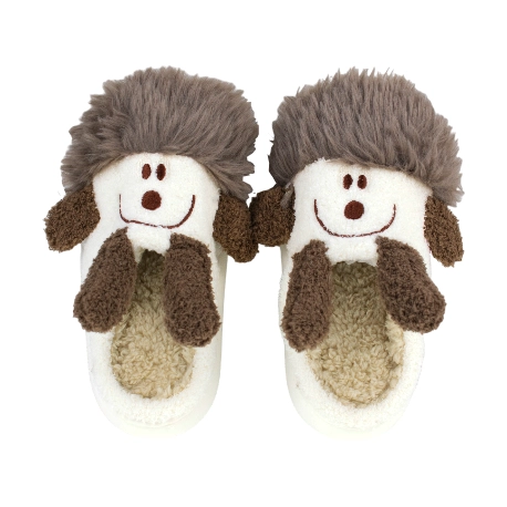 Pantuflas de Mujer y niña Invierno Abiertas Beis Dibujo Perro D006cehdjxt