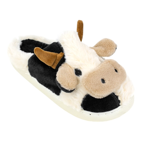 Zapatillas de casa blancas y negras con forma de vaca