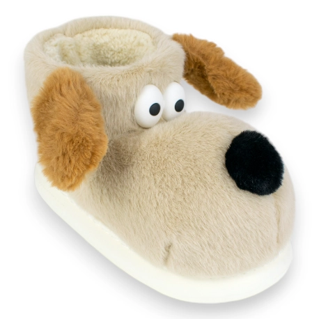 Bota de casa beige con forma de perro