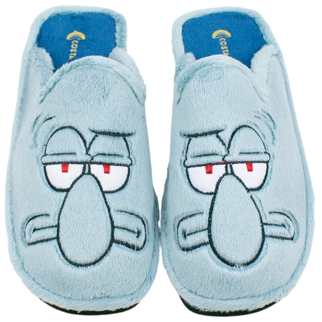 Zapatillas de casa abiertas para hombre azul claro con cara de personaje