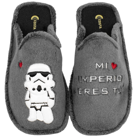 Zapatillas de casa abiertas para hombre grises con mensaje Mi imperio eres tú