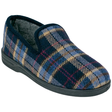 Zapatillas de casa cerradas para hombre azul marino de cuadros