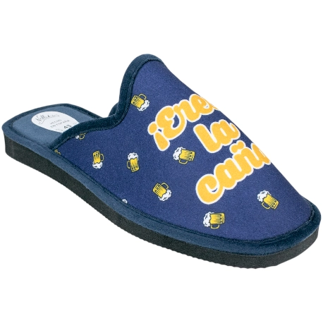 Zapatillas de casa abiertas para hombre azules con mensaje Eres la caña