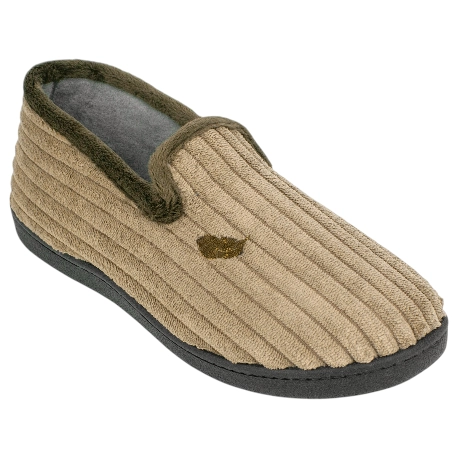 Zapatillas de casa de invierno para hombre cerradas beige de pana a rayas