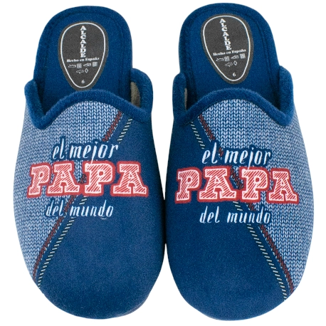 Zapatillas de casa abiertas para hombre azules con mensaje El mejor papá