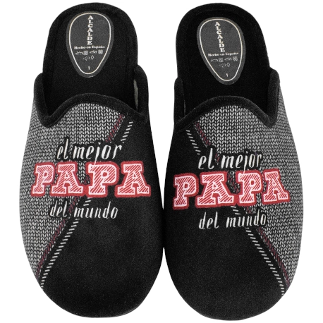 Zapatillas de casa abiertas para hombre negras con mensaje El mejor papá