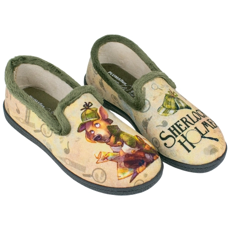 Zapatilla Casa Plumaflex Plana Cerrada Verde Holmes 12228