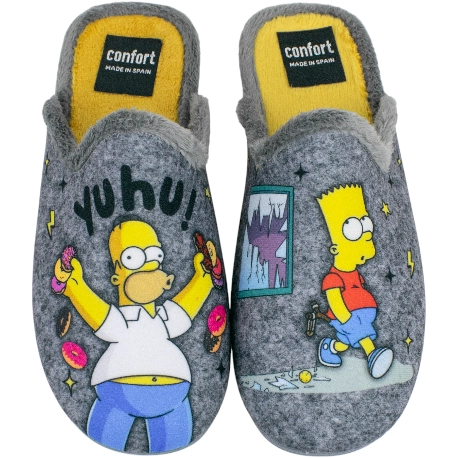 Zapatillas de casa abiertas para hombre grises con dibujos animados