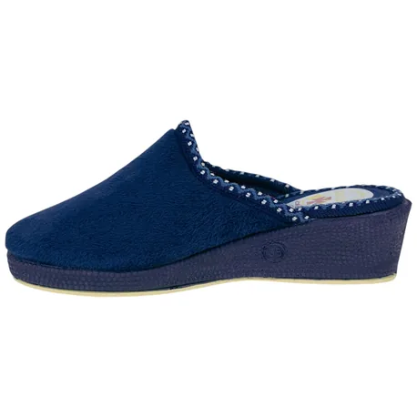 Zapatilla Descalza Cuña Azul Marino Ribete Alcalde 8500 Invierno
