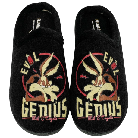 Zapatillas de casa abiertas para hombre negras con diseño de coyote