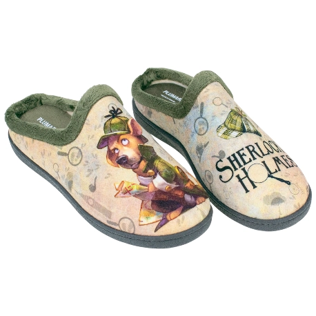 Zapatillas de casa abiertas para hombre verdes con diseño de detective Holmes