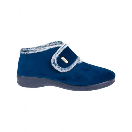 Zapatillas de Casa Bota Mujer Invierno Azul y Negro con Velcro Relax 395