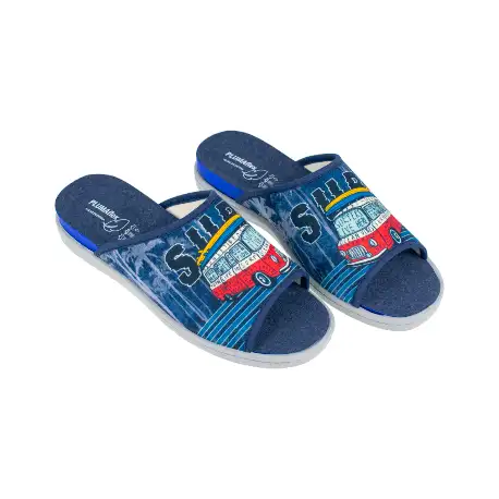 Zapatillas de casa de verano para hombre abiertas azules con estampado surf