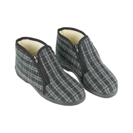 Botas de casa de invierno para hombre grises de cuadros con cremalleras