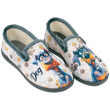 Zapatillas de casa cerradas para hombre grises con diseño de perro