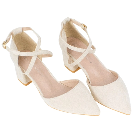 Zapato de Salón Beis Punta y Talón Cruzado Empeine Tacón Bajo Colour Cherie J-82