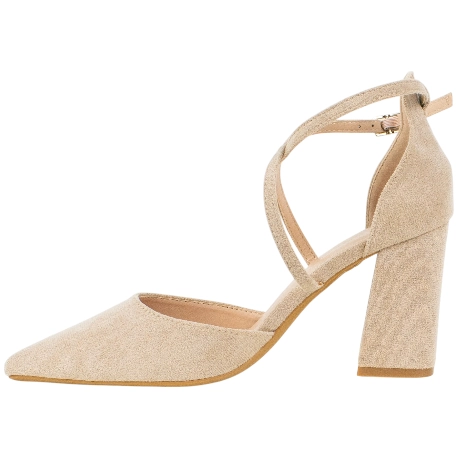 Zapato Salón Punta Talón Tiras Cruzadas Empeine Tacón Ancho Medio Ideal Shoes 8709