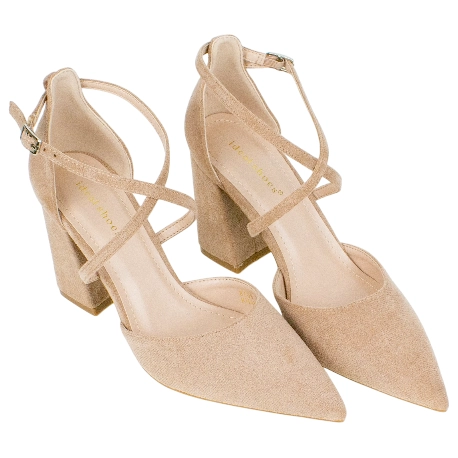Zapato Salón Punta Talón Tiras Cruzadas Empeine Tacón Ancho Medio Ideal Shoes 8709
