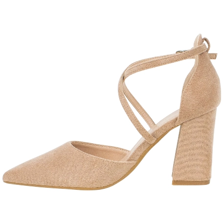 Zapato Salón Punta Talón Tiras Cruzadas Empeine Tacón Ancho Medio Ideal Shoes 8709