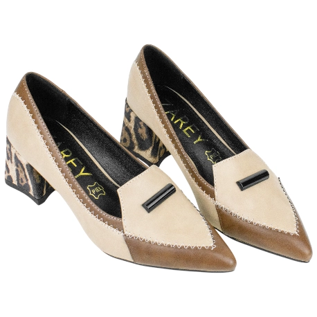 Zapato Vestir Punta Combinado Tacón Medio Animal Beis Print Azarey 578K380