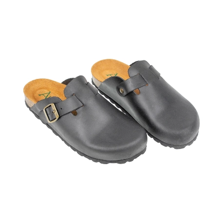 Zueco de Piel Mujer con Hebilla Ajustable Negro