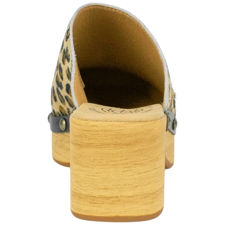 Zueco Tacón Mujer Piel Animal Print Leopardo Punta Cuadrada Help The Trees 7768410