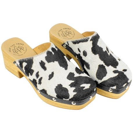 Zueco Tacón Mujer Piel Animal Print Vaca Punta Cuadrada Help The Trees 7768410