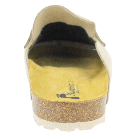 Zuecos Estilo Mocasín de Piel Serraje Beige con Estribo Dorado - Biocomfort 